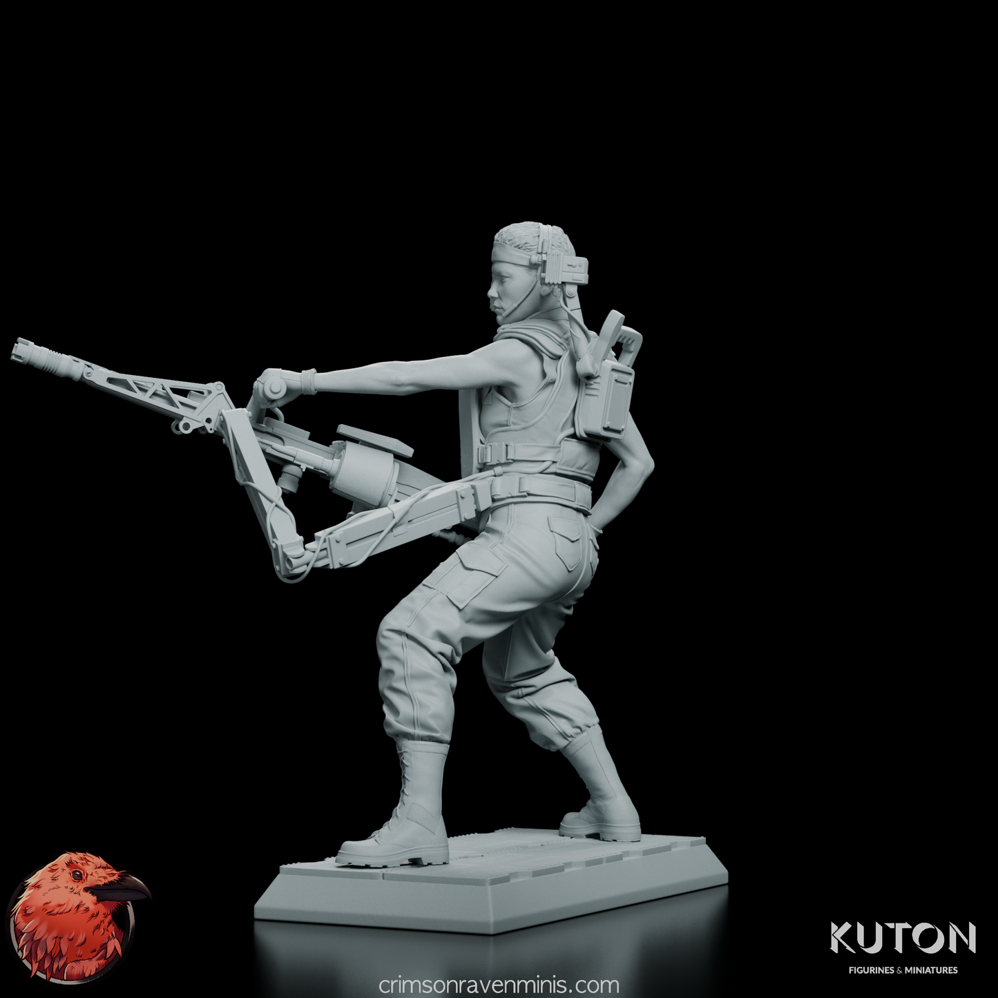 Dynamic front view of Private Vasquez Figure Model Kit, focusing on her combat-ready posture.