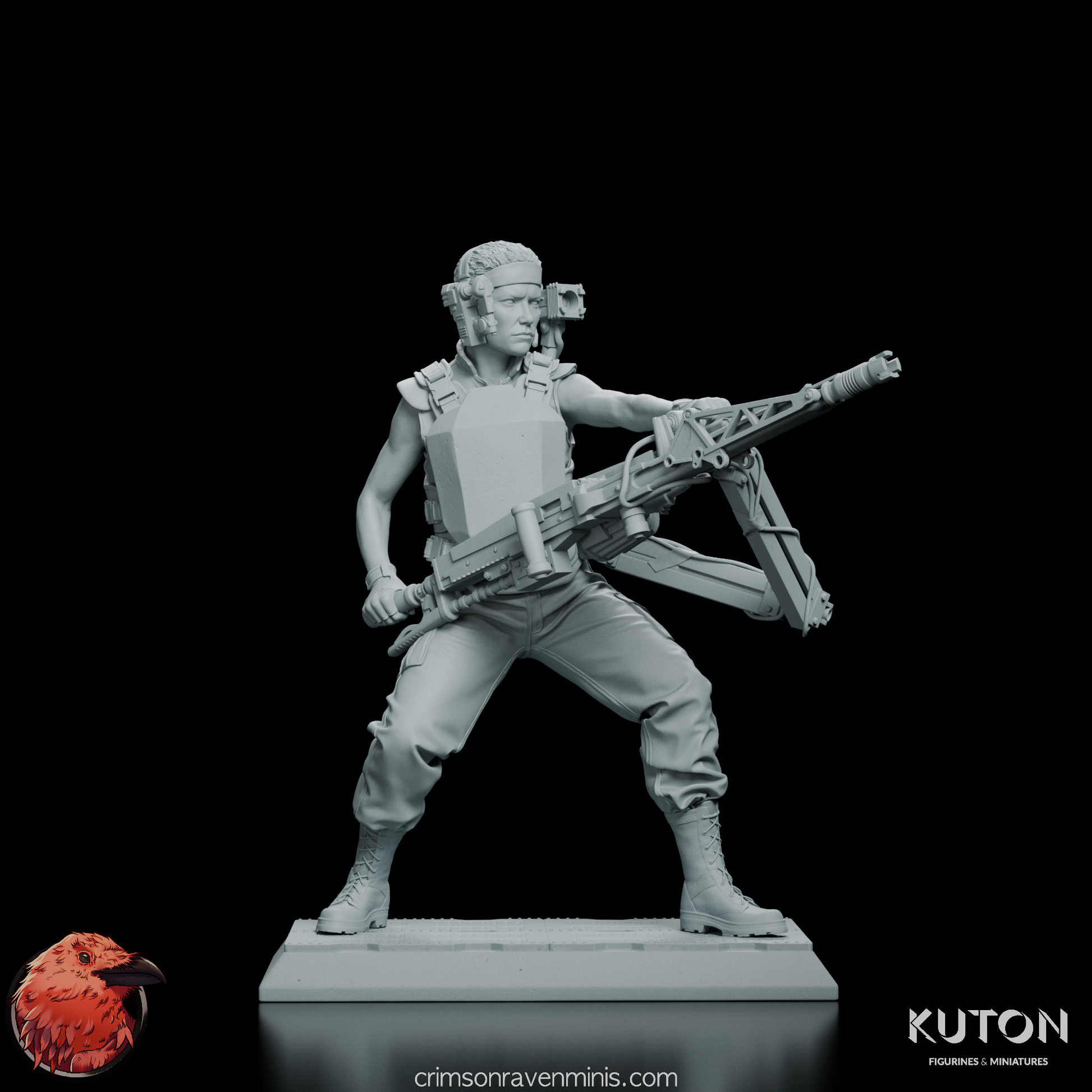 Front view of Private Vasquez Figure Model Kit, showcasing her smart gun and battle-ready stance.