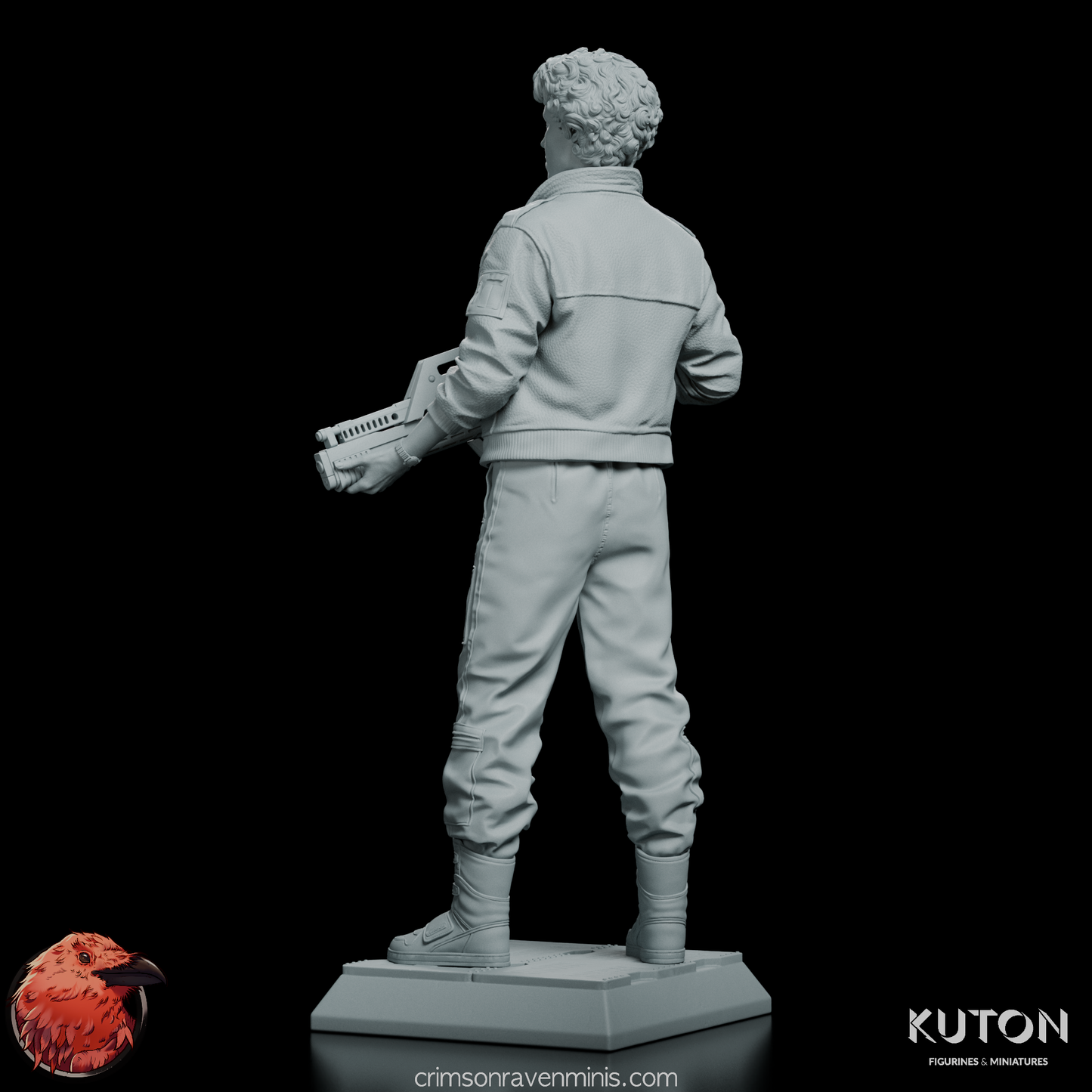 Rear angled view of Ripley figure model kit, showcasing the dynamic sculpt from multiple angles.