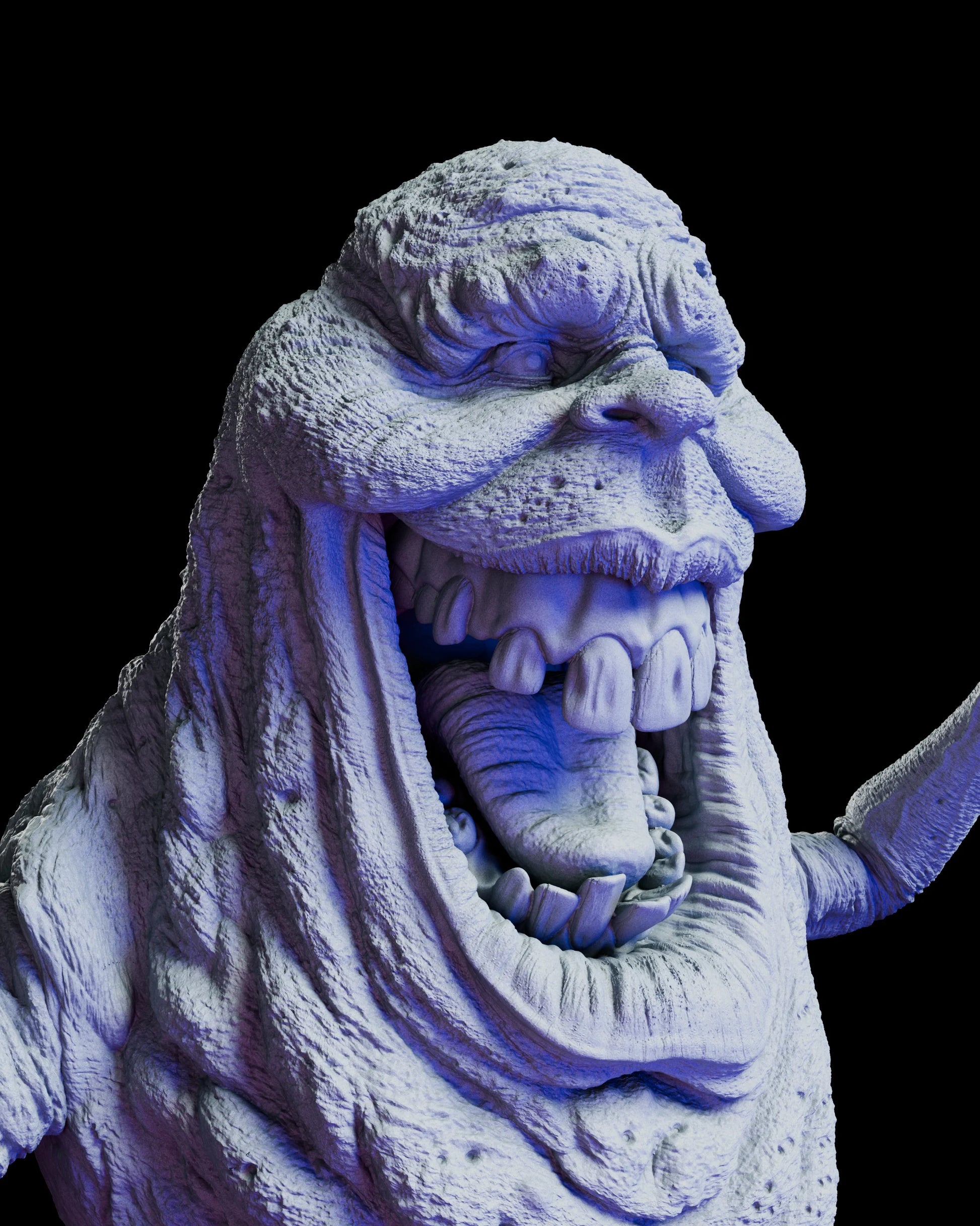 Close-up of Slimer’s face showing detailed teeth, tongue, and expressive sculpt
