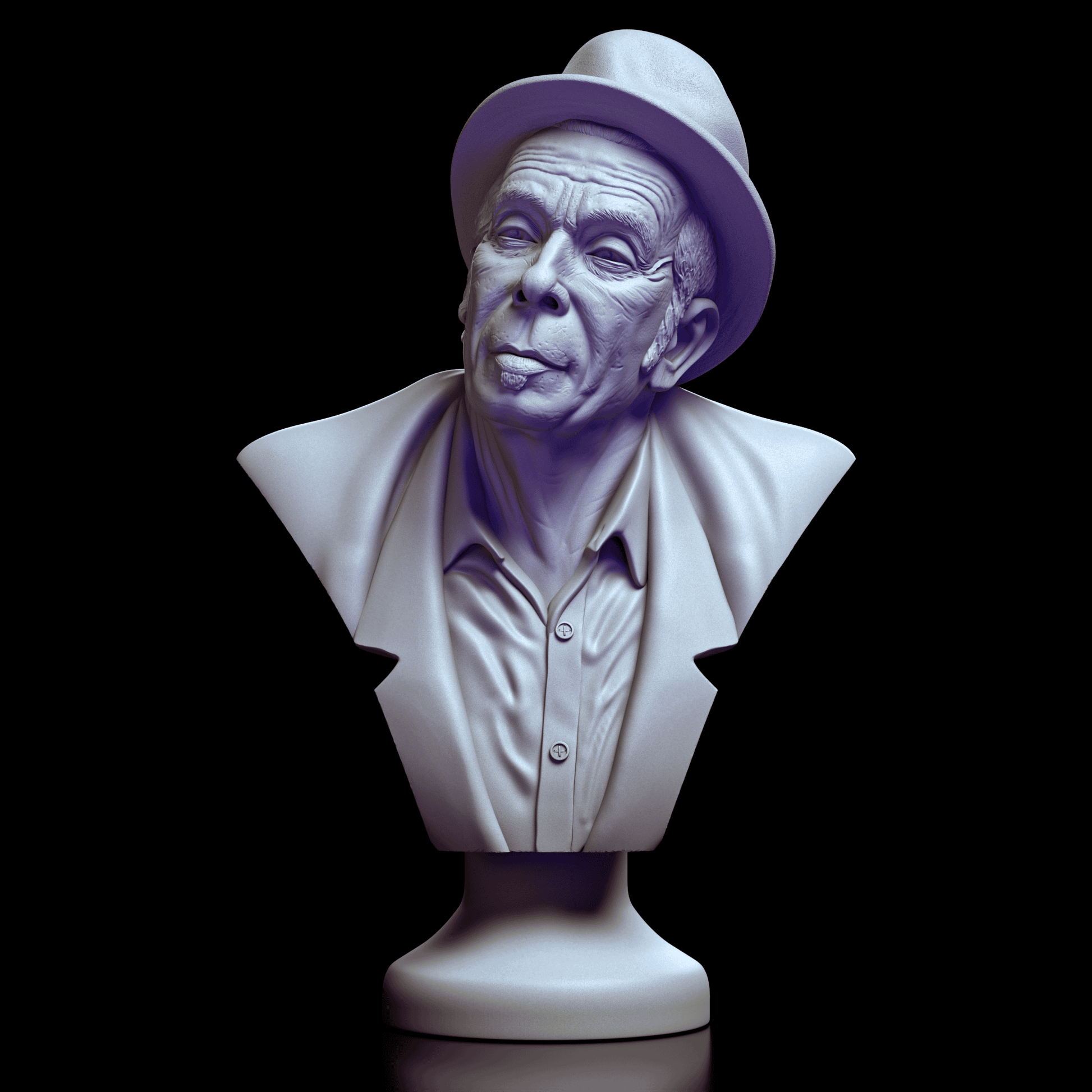 Legendary musician Tom Waits resin bust, front view showing detail of face.