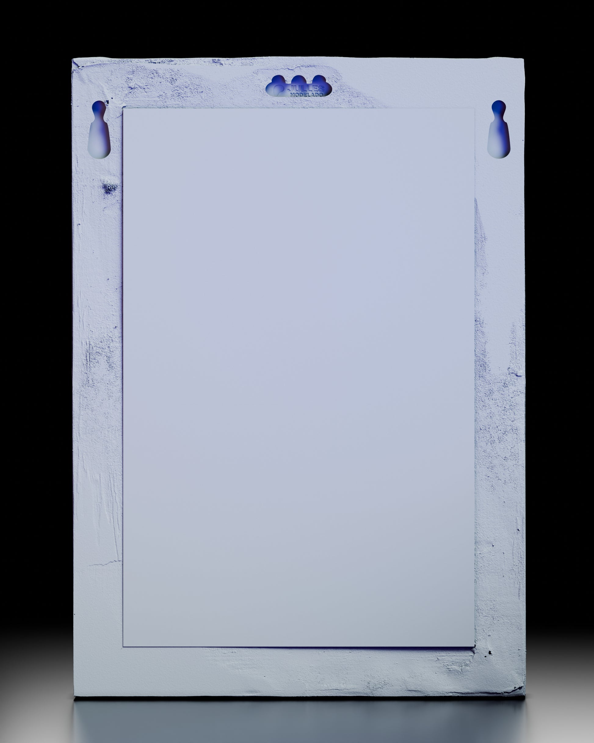 Back view of the framed wall portrait bust kit showing the recessed frame depth and hanging slots.
