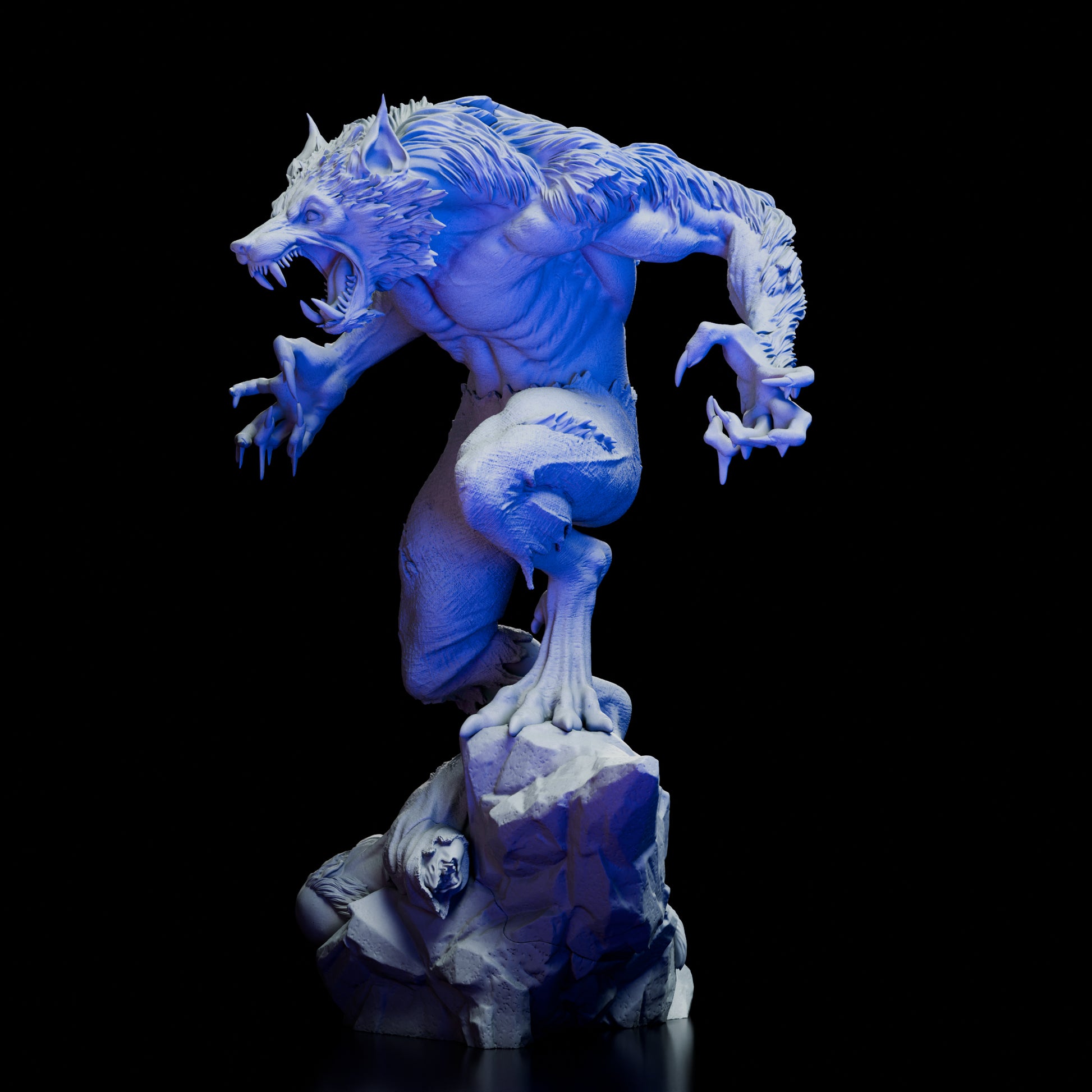 Left profile of the Werewolf Figure Model Kit highlighting detailed musculature and dynamic pose