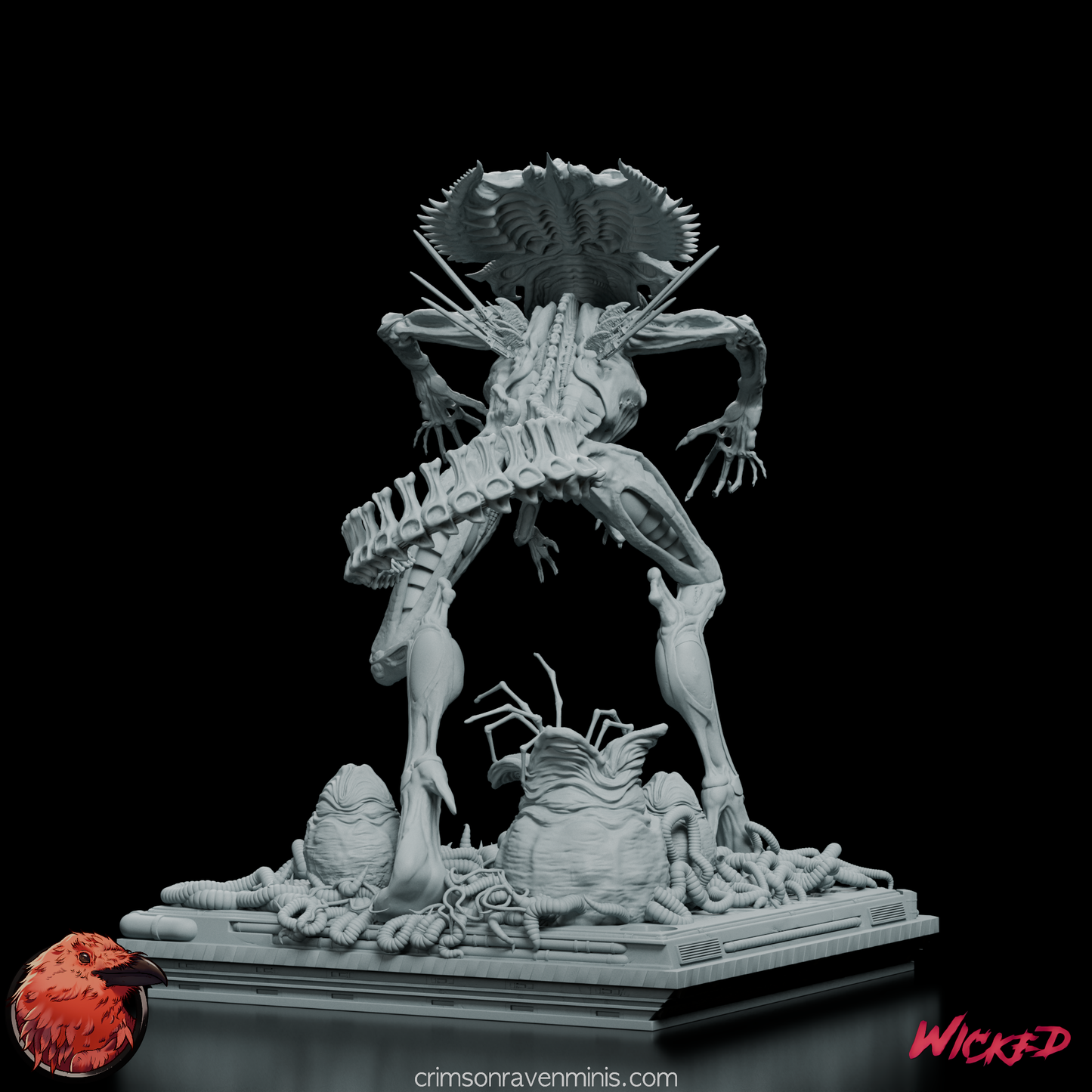 Back view of Alien Xenomorph Queen Figure Model Kit emphasizing her detailed spine and hive base.
