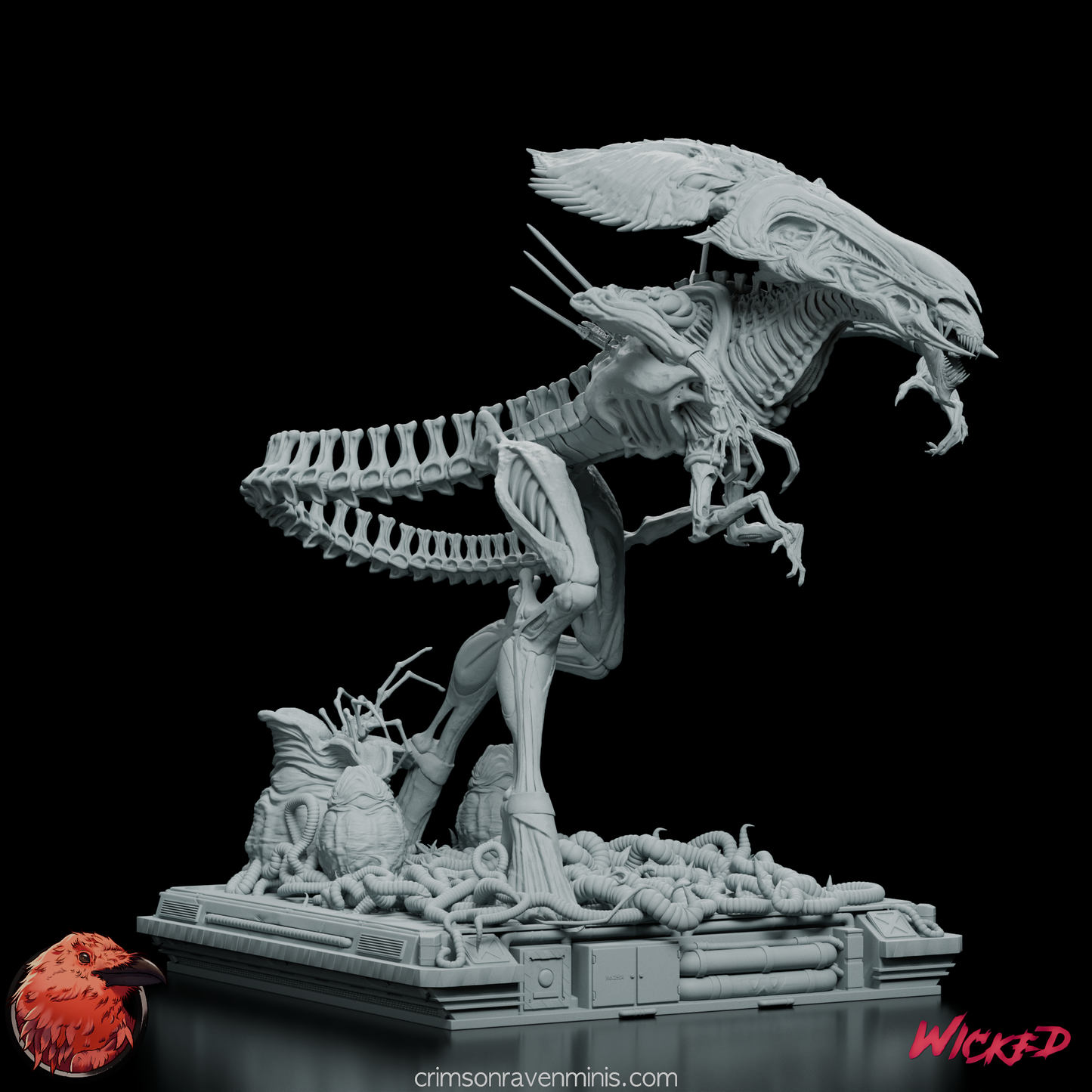 Back view of Alien Xenomorph Queen Figure Model Kit emphasizing her detailed spine and hive base.