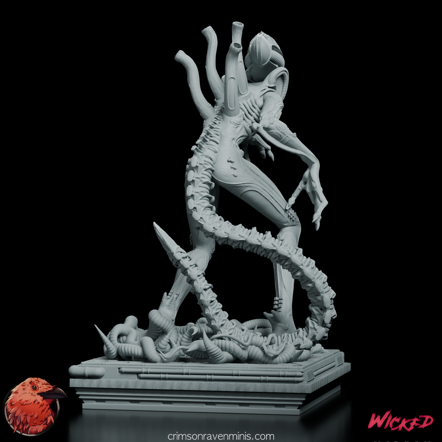 Back view of Alien Xenomorph Warrior Figure Model Kit showcasing its skeletal spine and intricate tail design.