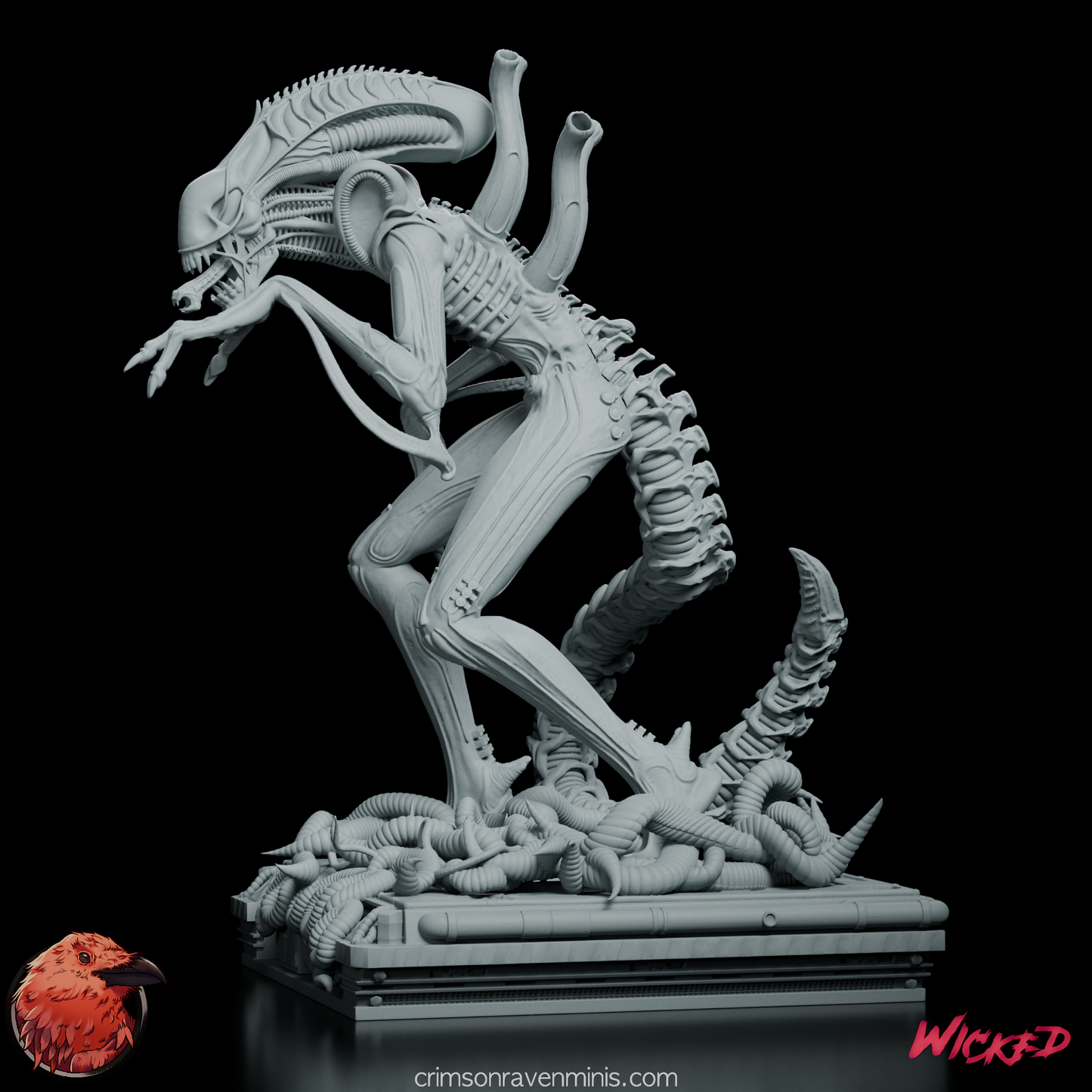 Close-up view of Alien Xenomorph Warrior Figure Model Kit focusing on the menacing head structure and sharp claws.