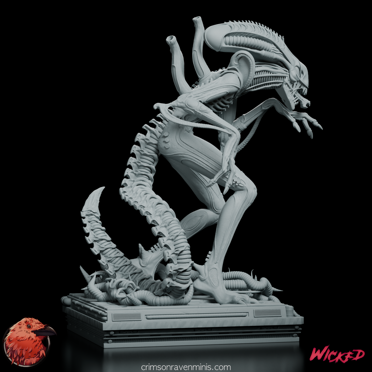 Side view of Alien Xenomorph Warrior Model Kit highlighting the biomechanical exoskeleton and elongated tail.