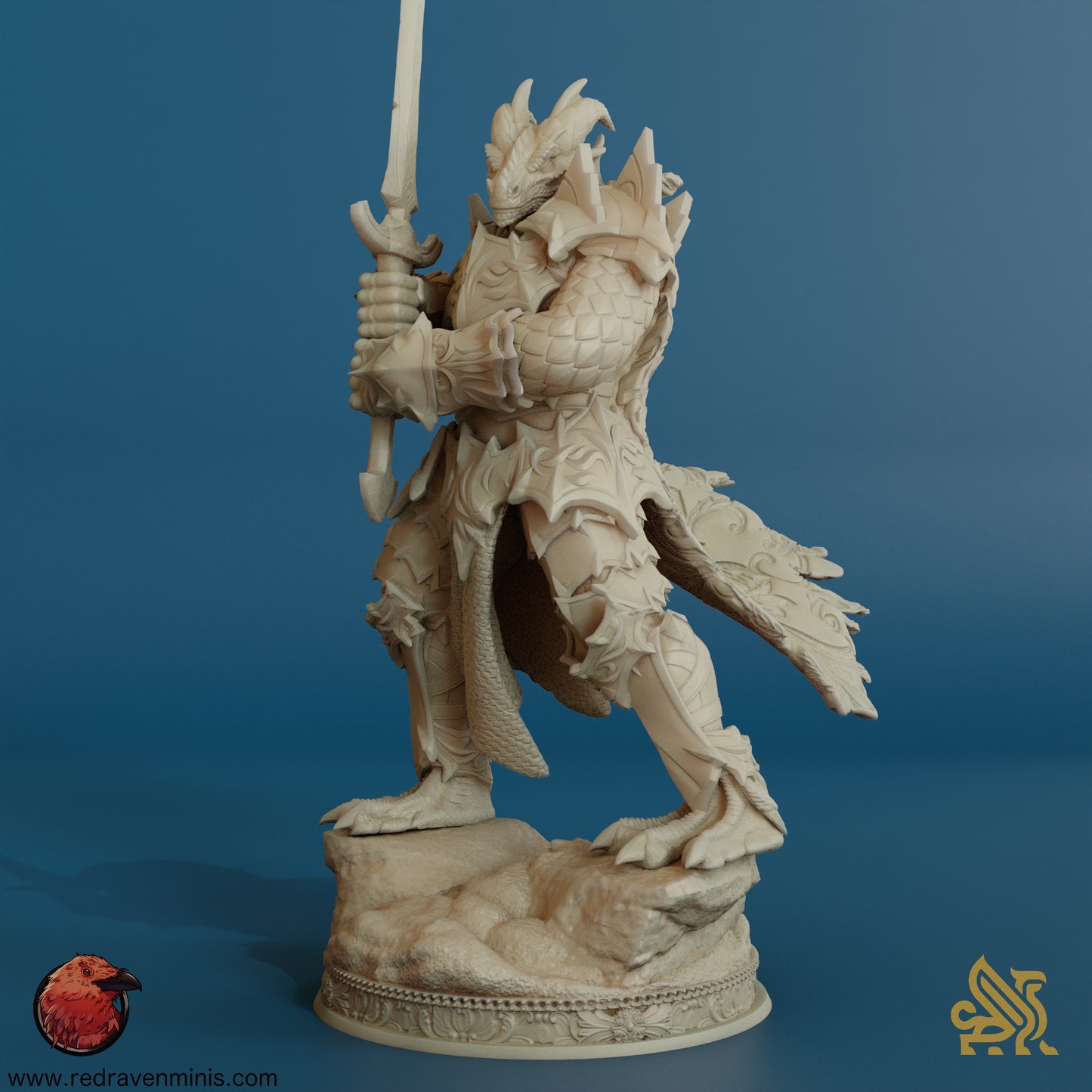 Krimmdar • Dragonborn Knight • Dungeon Masters Stash • 3D Printed Fantasy Miniature • D&D / Pathfinder
