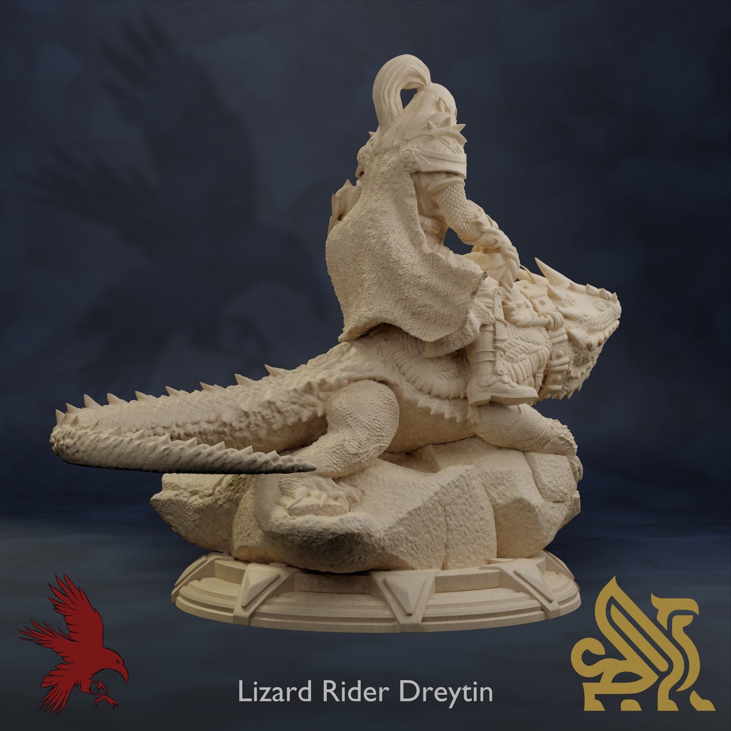 Lizard Rider Dreytin • Sands of Sudd Tohst • Dungeon Masters Stash • 3D Printed Fantasy Miniature • D&D / Pathfinder / Warhammer
