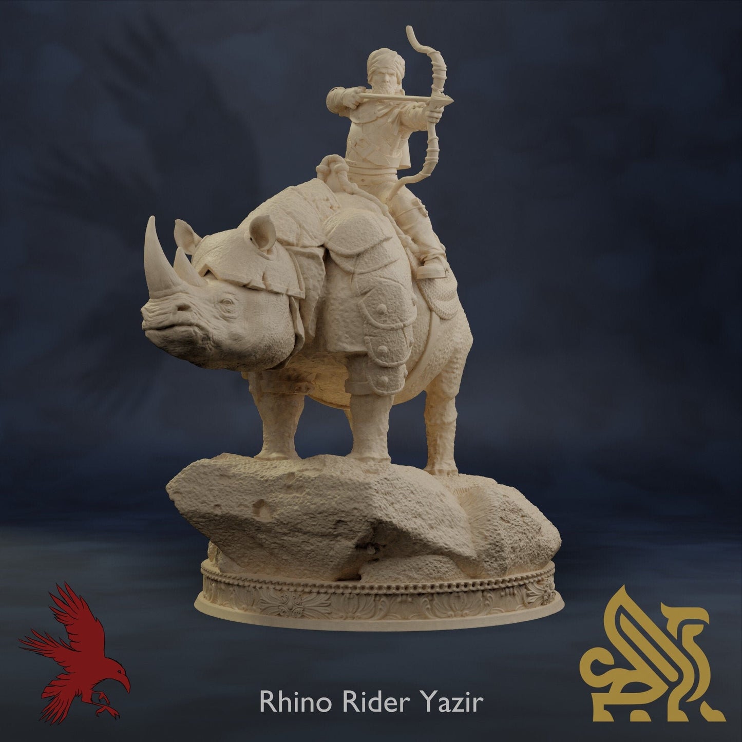 Rhino Rider Yazir • Sands of Sudd Tohst • Dungeon Masters Stash • 3D Printed Fantasy Miniature • D&D / Pathfinder / Warhammer